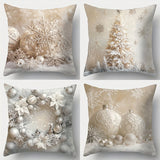 Christmas Cheer 4pcs Throw Pillow Cover Set - Soft & Cozy Snowflake & Wreath Design for Living Room and Bedroom Decor, Perfect Holiday Home Accent (Inserts Not Included)