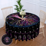1pc 63 Inch Boho Chic Round Tablecloth - Stain Resistant, Absorbent, Wrinkle Free, Sun Moon Star Tree Pattern - Circle Table Cover for Home Kitchen Dining Party Patio Indoor and Outdoor Use, Easy Care, Room Decor, Scene Decor