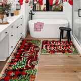 2pc Christmas Carpet, Non Slip Machine Washable, Floor Mat Resistant Door Mat Living Room Bathroom Kitchen, Home Decor