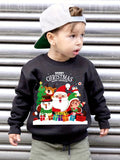 Boys' Cozy Fleece-Lined Christmas Sweatshirt with Santa & Friends Print - Casual Long Sleeve Pullover for Fall/Winter