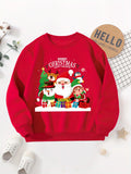 Boys' Cozy Fleece-Lined Christmas Sweatshirt with Santa & Friends Print - Casual Long Sleeve Pullover for Fall/Winter