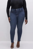 hulianfu - Black Casual Solid Patchwork High Waist Skinny Denim Jeans