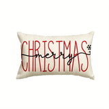 1pc Sm:e Merry Christmas Red Throw Pillow Cover, 12 X 20 Inch Winter Holiday Cushion Case Decoration For Sofa Couch