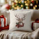 Christmas Reindeer Pillow Cover, 1pc Hypoallergenic Polyester Throw Pillow Case 17.7x17.7 Inch - Festive Deer Print, Machine Washable with Hidden Zipper, Woven Peach Skin Velvet for Living Room, Bedroom, Sofa Cushion Decoration