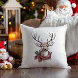 Christmas Reindeer Pillow Cover, 1pc Hypoallergenic Polyester Throw Pillow Case 17.7x17.7 Inch - Festive Deer Print, Machine Washable with Hidden Zipper, Woven Peach Skin Velvet for Living Room, Bedroom, Sofa Cushion Decoration