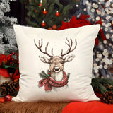 Christmas Reindeer Pillow Cover, 1pc Hypoallergenic Polyester Throw Pillow Case 17.7x17.7 Inch - Festive Deer Print, Machine Washable with Hidden Zipper, Woven Peach Skin Velvet for Living Room, Bedroom, Sofa Cushion Decoration