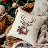 Christmas Reindeer Pillow Cover, 1pc Hypoallergenic Polyester Throw Pillow Case 17.7x17.7 Inch - Festive Deer Print, Machine Washable with Hidden Zipper, Woven Peach Skin Velvet for Living Room, Bedroom, Sofa Cushion Decoration