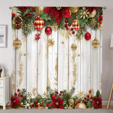 2pcs Machine Washable Contemporary Christmas Doorway Curtains with Hook-Free Installation, Polyester Knit, and Digital Floral Holiday Design for All Room Types
