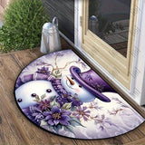 Low Pile Semi-Circular Christmas Snowman and Floral Welcome Doormat with Anti-Slip Backing, Hand Washable, Machine Made, Polyester Fiber Mat for High Traffic Areas, Entryways, Living Room - Ideal for Holiday Home Decor