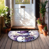 Low Pile Semi-Circular Christmas Snowman and Floral Welcome Doormat with Anti-Slip Backing, Hand Washable, Machine Made, Polyester Fiber Mat for High Traffic Areas, Entryways, Living Room - Ideal for Holiday Home Decor