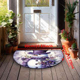 Low Pile Semi-Circular Christmas Snowman and Floral Welcome Doormat with Anti-Slip Backing, Hand Washable, Machine Made, Polyester Fiber Mat for High Traffic Areas, Entryways, Living Room - Ideal for Holiday Home Decor