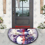 Low Pile Semi-Circular Christmas Snowman and Floral Welcome Doormat with Anti-Slip Backing, Hand Washable, Machine Made, Polyester Fiber Mat for High Traffic Areas, Entryways, Living Room - Ideal for Holiday Home Decor