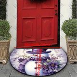 Low Pile Semi-Circular Christmas Snowman and Floral Welcome Doormat with Anti-Slip Backing, Hand Washable, Machine Made, Polyester Fiber Mat for High Traffic Areas, Entryways, Living Room - Ideal for Holiday Home Decor