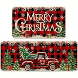 2pc Christmas Carpet, Non Slip Machine Washable, Floor Mat Resistant Door Mat Living Room Bathroom Kitchen, Home Decor