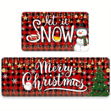 2pc Christmas Carpet, Non Slip Machine Washable, Floor Mat Resistant Door Mat Living Room Bathroom Kitchen, Home Decor