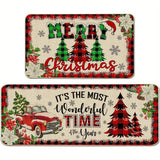 2pc Christmas Carpet, Non Slip Machine Washable, Floor Mat Resistant Door Mat Living Room Bathroom Kitchen, Home Decor