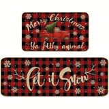 2pc Christmas Carpet, Non Slip Machine Washable, Floor Mat Resistant Door Mat Living Room Bathroom Kitchen, Home Decor