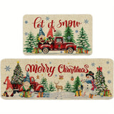 2pc Christmas Carpet, Non Slip Machine Washable, Floor Mat Resistant Door Mat Living Room Bathroom Kitchen, Home Decor