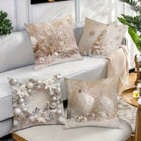 Christmas Cheer 4pcs Throw Pillow Cover Set - Soft & Cozy Snowflake & Wreath Design for Living Room and Bedroom Decor, Perfect Holiday Home Accent (Inserts Not Included)