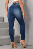hulianfu - Deep Blue Casual Solid Patchwork High Waist Skinny Denim Jeans