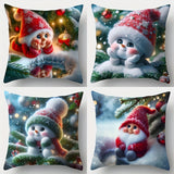 Contemporary Christmas Snowman Throw Pillow Covers, 4-Piece Set, Festive Cushion Cases 17.7"x17.7", Zippered Polyester Decorative Pillowcases for Living Room, Hand Wash Only, Woven Cute Snowman Print without Inserts