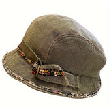 Womens Vintage-Inspired Lightweight Cotton Breton Cap - Artistic College Style Bucket Hat with Woven Craftsmanship and Lace Pattern - Perfect for Holiday and Everyday Wear