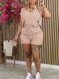 Two-Piece Vacation Outfit - Sleeveless V-Neck Top with Pocket & Drawstring Shorts - Polyester Knit Fabric, Machine Washable, Spring/Summer Essential