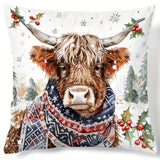 1pc Contemporary Highland Cow Throw Pillow Cover, 17.7"x17.7" Polyester Woven Decorative Cushion Case with Zipper for Sofa and Home Decor, Hand Wash Only, Holiday Animal & Tree Pattern