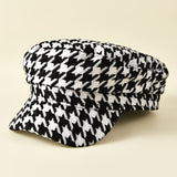 Womens Elegant Breton Cap - Breathable, Lightweight, Woven Polyester Construction - Classic Houndstooth Newsboy Style Military Hats for Everyday Wear