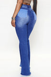 hulianfu - Blue Casual Patchwork Contrast High Waist Regular Denim Jeans (Subject To The Actual Object)