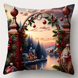 Festive Christmas Throw Pillow Covers - 4 Pieces, 17.7" x 17.7", Single-Sided Printing, Contemporary Style, Hand Wash Only, Zipper Closure, Polyester Cover, Suitable for Living Room Decor
