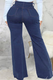 hulianfu - Dark Blue Casual Solid Patchwork Buttons High Waist Skinny Denim Jeans