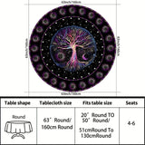 1pc 63 Inch Boho Chic Round Tablecloth - Stain Resistant, Absorbent, Wrinkle Free, Sun Moon Star Tree Pattern - Circle Table Cover for Home Kitchen Dining Party Patio Indoor and Outdoor Use, Easy Care, Room Decor, Scene Decor