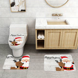 Santa Claus Christmas Bathroom Rug Set - 3pcs Polyester Blend Knit Fabric Bath Mats with Geometric Pattern, Washable, Non-Slip Rubber Backing, 100gsm Weight, Oblong Shape