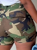 Women's Stretch Camo Cargo Shorts, Street Style, Fashionable Summer Wear, Casual Outdoor Apparel