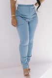 hulianfu - Baby Blue Fashion Casual Solid Patchwork High Waist Regular Denim Jeans