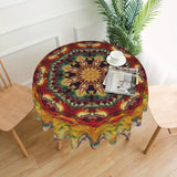 1pc Vibrant Mandala Round Tablecloth - Waterproof Circular Patio Dining Table Cover for Backyard BBQ Picnic - 60 Inch Boho Chic Home Kitchen Decoration with Easy Clean and Stain Resistant Features