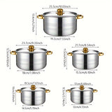 10-Piece Durable Stainless Steel Saucepan Set with Lids - Induction Compatible, Dual Handle Pots for Versatile Kitchen Cooking, 5 Sizes for Soup, Stew, Noodles and More