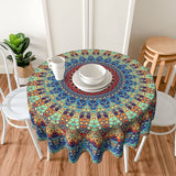 1pc Vibrant Mandala Round Tablecloth - Waterproof Circular Patio Dining Table Cover for Backyard BBQ Picnic - 60 Inch Boho Chic Home Kitchen Decoration with Easy Clean and Stain Resistant Features