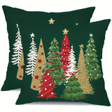 2-Pack Christmas Tree Throw Pillow Covers, Traditional Style Polyester Decorative Cushion Cases with Zipper Closure, Machine Washable, Woven for Home Bedroom, Living Room Sofa, Porch Patio, and Outdoor Car Decor (Insert Not Included)