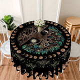 1pc 63 Inch Boho Chic Round Tablecloth - Stain Resistant, Absorbent, Wrinkle Free, Sun Moon Star Tree Pattern - Circle Table Cover for Home Kitchen Dining Party Patio Indoor and Outdoor Use, Easy Care, Room Decor, Scene Decor
