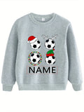 Custom Christmas Name & Soccer Print - Cozy Fleece-Lined Long Sleeve Pullover for Boys & Girls, Perfect for Fall/Winter