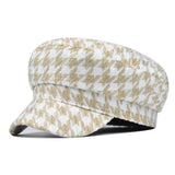 Womens Elegant Breton Cap - Breathable, Lightweight, Woven Polyester Construction - Classic Houndstooth Newsboy Style Military Hats for Everyday Wear