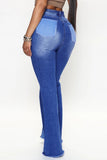 hulianfu - Blue Casual Patchwork Contrast High Waist Boot Cut Denim Jeans