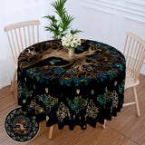 1pc 63 Inch Boho Chic Round Tablecloth - Stain Resistant, Absorbent, Wrinkle Free, Sun Moon Star Tree Pattern - Circle Table Cover for Home Kitchen Dining Party Patio Indoor and Outdoor Use, Easy Care, Room Decor, Scene Decor