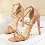 2025 126-7  fashion banquet women's shoes super high heel thin heel open toe patent leather cross belt sexy nightclub sandals