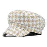 Womens Elegant Breton Cap - Breathable, Lightweight, Woven Polyester Construction - Classic Houndstooth Newsboy Style Military Hats for Everyday Wear