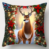 Contemporary Christmas Reindeer Pillow Covers Set of 4, Holiday Themed Throw Cushion Cases, 17.7x17.7 Inch, Zippered, Hand Wash, Polyester, Festive Decor for Living Room