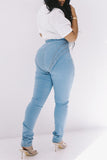 hulianfu - Baby Blue Fashion Casual Solid Patchwork High Waist Regular Denim Jeans