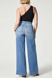 hulianfu - Navy Blue Casual Daily Solid Patchwork High Waist Regular Denim Jeans